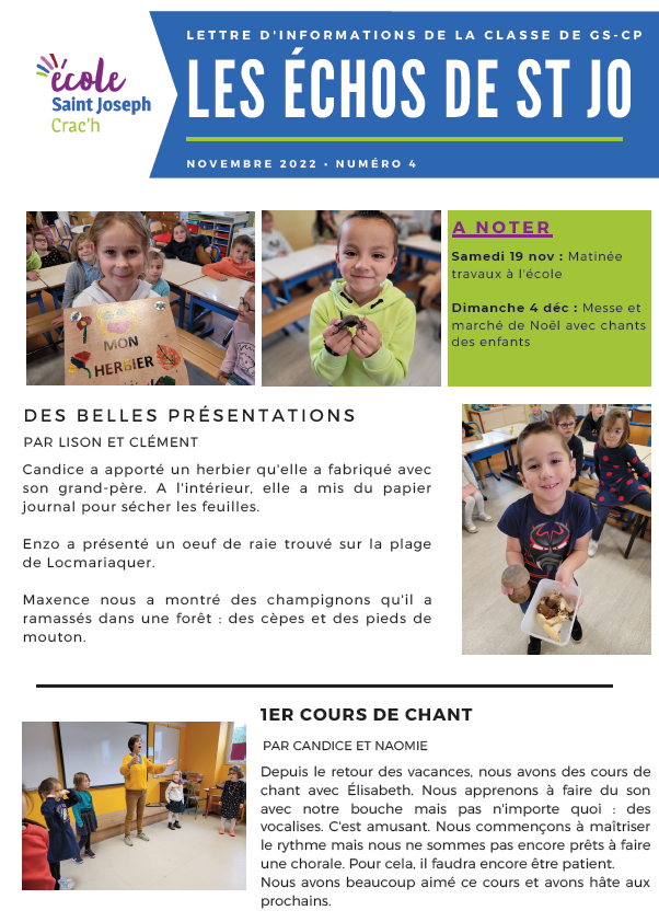 Les échos de St Jo n4 Ecole Saint Joseph Crach